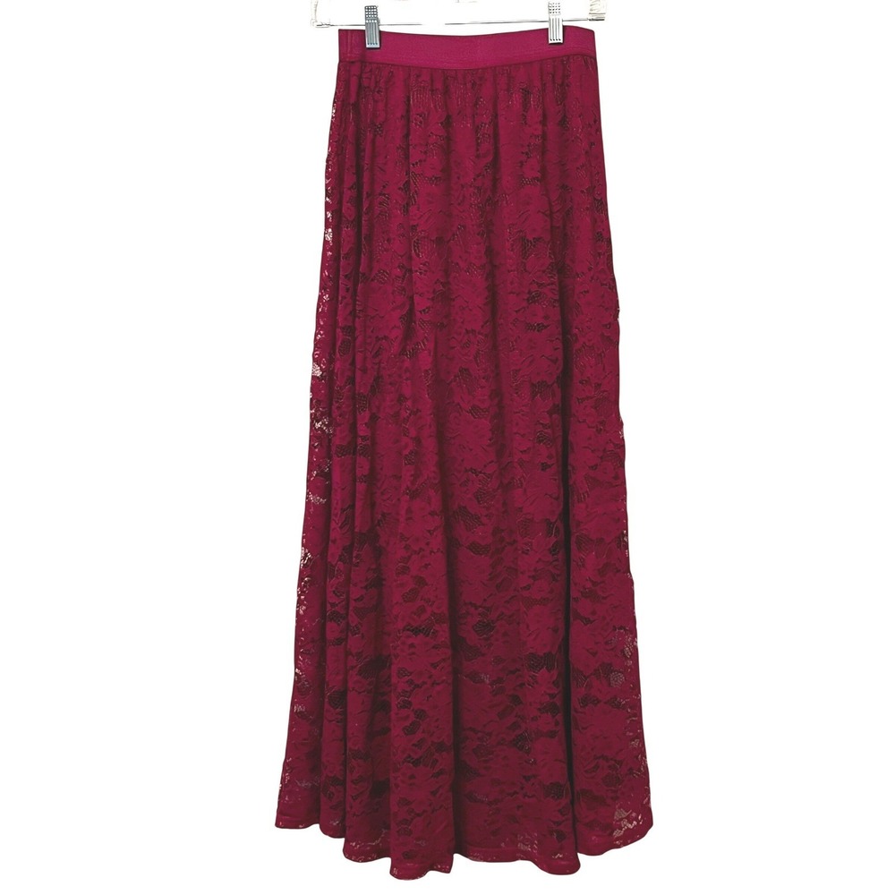 L'Affaire Los Angeles Magenta Floral Lace Maxi Skirt Womens Medium Wine Red‎